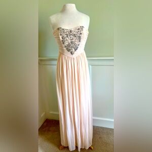 Strapless Pearl by Georginia blush colored dress with rhinestones top